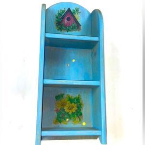 Vintage Blue and Yellow Display Shelves with Arched Design